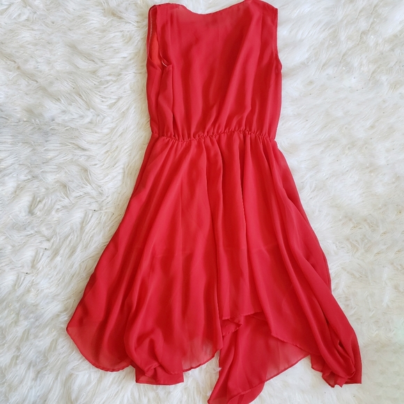 Dresses & Skirts - Red Flowy Sheer Layered Short Sleeve Dress